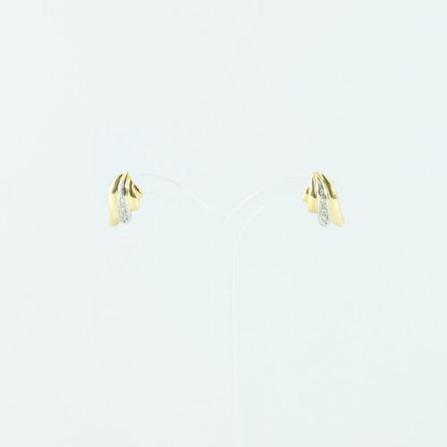 Boucles d’Oreilles en Or Jaune et Blanc 18 Carats avec Petits Diamants